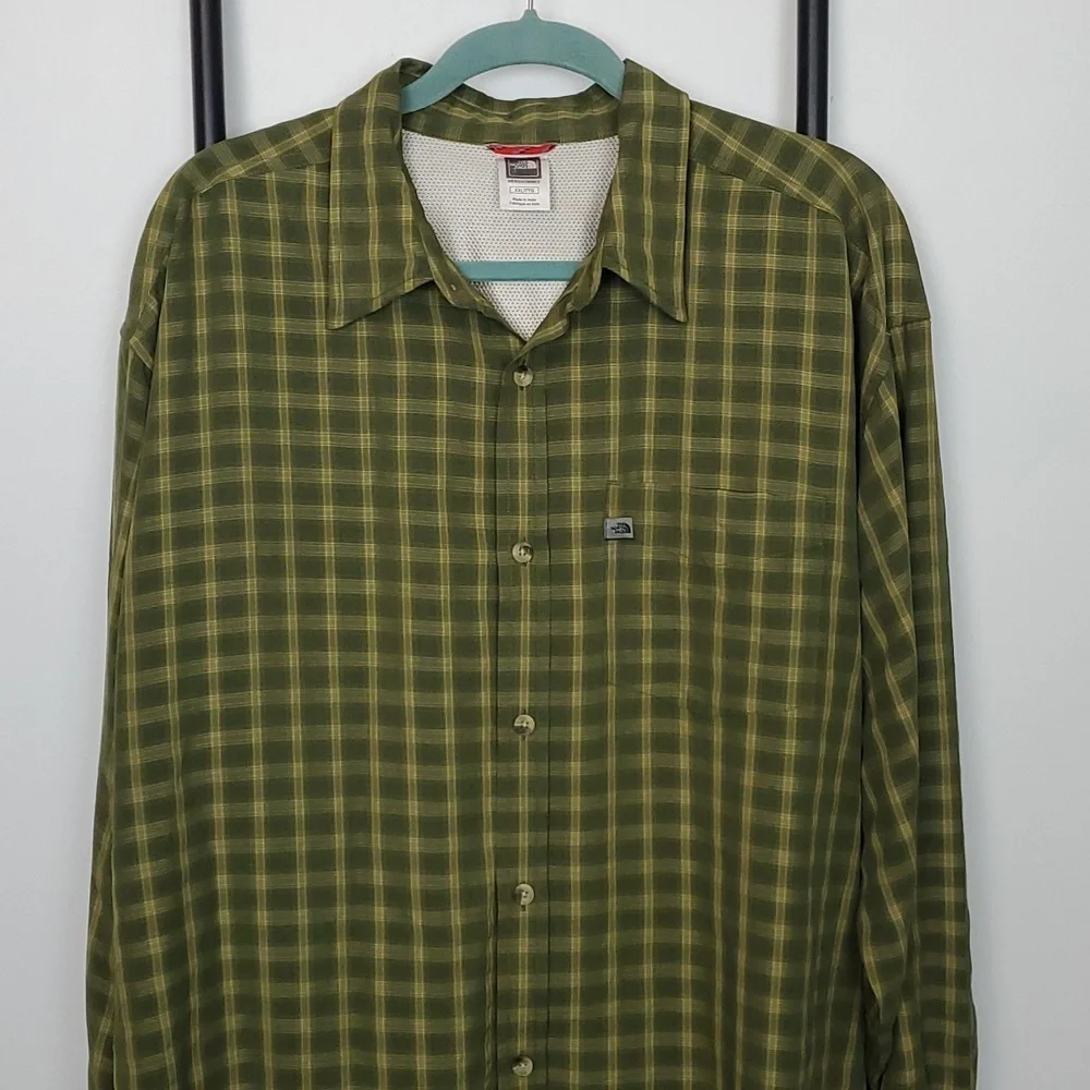 The North Face Green Plaid Modal Blend Men's Long Sleeve Shirt Size XXL